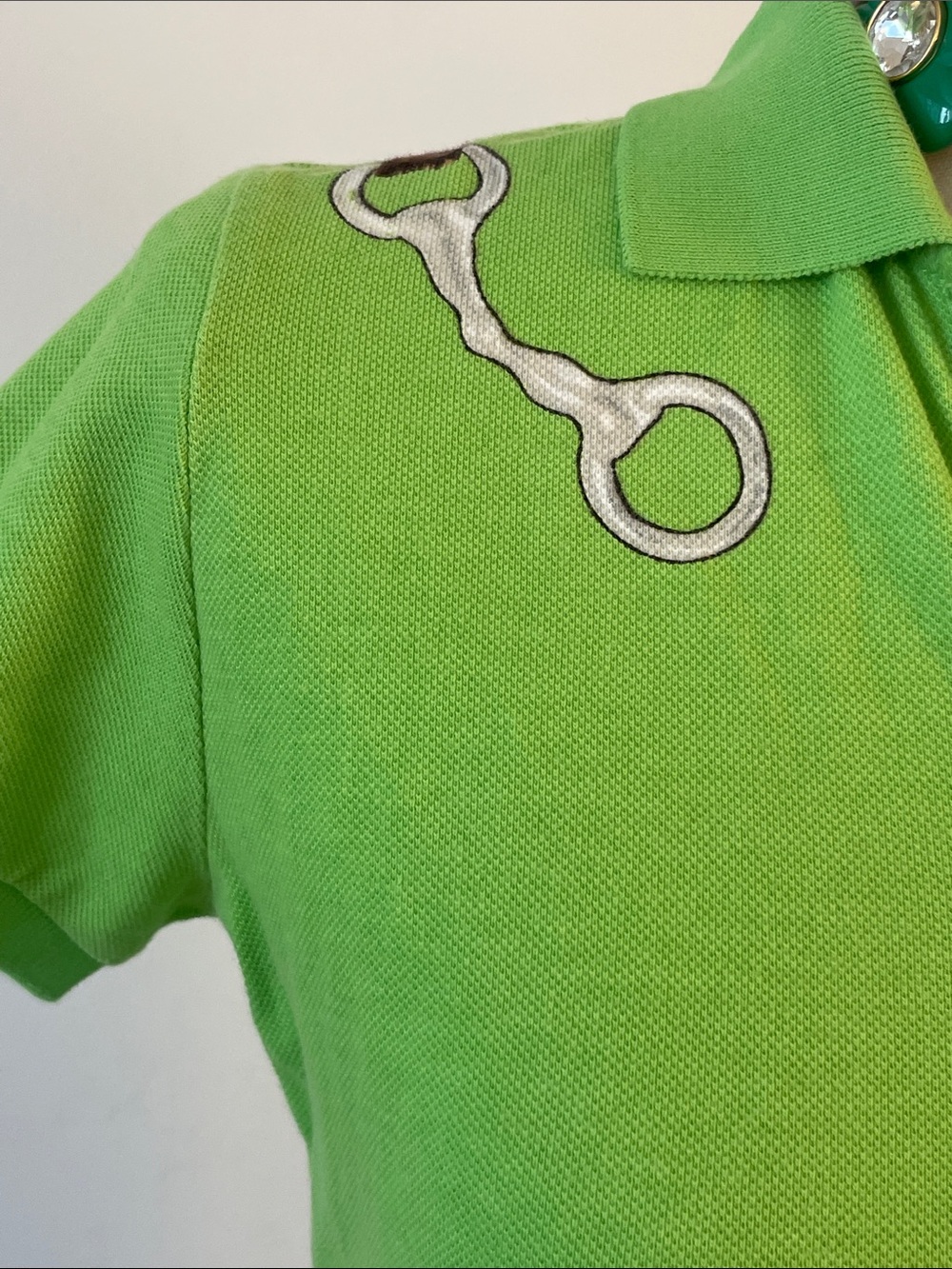 Vintage Polo Ralph Lauren Equestrian Polo Shirt Bridle Saddle Print Lime Green S - Picture 3 of 13
